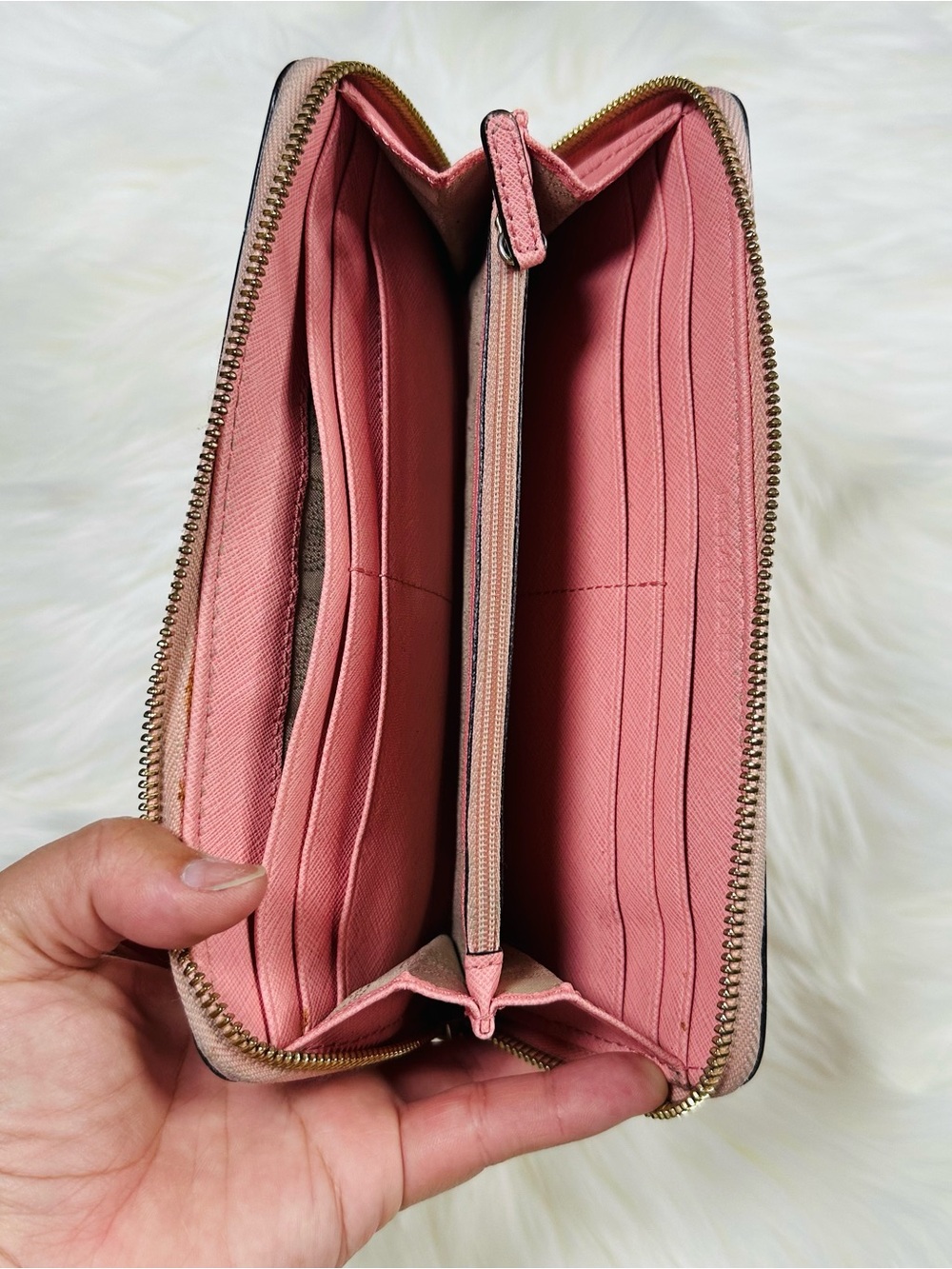 Michael Kors Pink Saffiano Zip Wallet with Gold Hardware - Picture 5 of 6